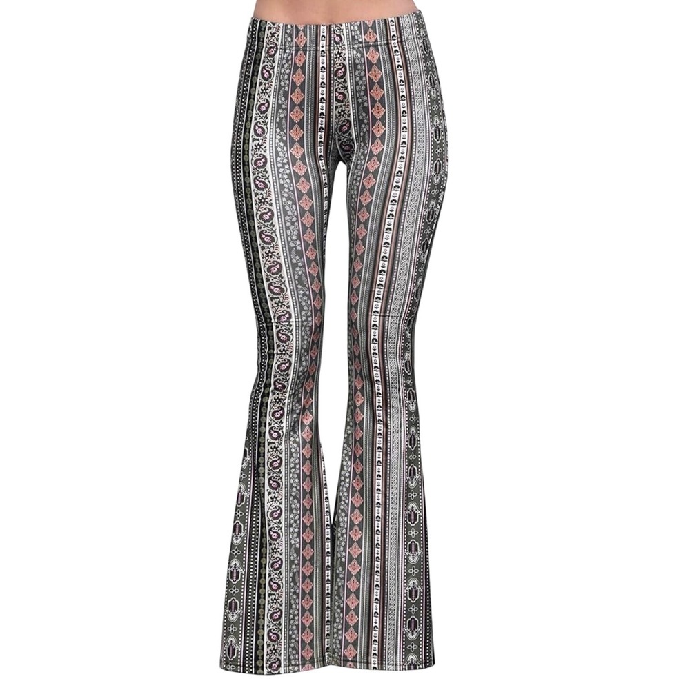 Daisy Del Sol Womens Small Olive Green Hamsa Paisley Flare Bell Bottom‎ Pants